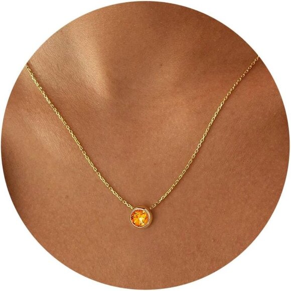 Elegant 14K Gold Plated Birthstone Necklace for Women with Citrine, Adjustable, - Picture 1 of 7